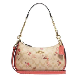 Túi Đeo Vai Nữ Coach Teri In Signature Canvas With Heart And Star Print CJ644 Màu Khaki/Hồng