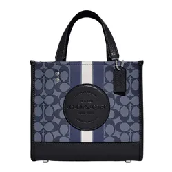 Túi Tote Coach 22 In Signature Jacquard With Stripe And Coach Patch Màu Xanh Navy
