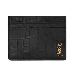 Ví Đựng Thẻ Yves Saint Laurent YSL Tiny Cassandre Card Case In Crocodile-Embossed Matte Màu Đen