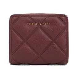 Ví Nữ Charles & Keith CNK Anwen Quilted Zip-Around Wallet Burgundy 10701345 Màu Đỏ Tía