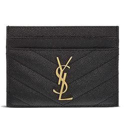 Ví Nữ Yves Saint Laurent YSL Card Holder With Gold Logo Vàng Màu Đen