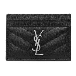 Ví Nữ Yves Saint Laurent YSL Card Holder With Silver Logo Bạc Màu Đen