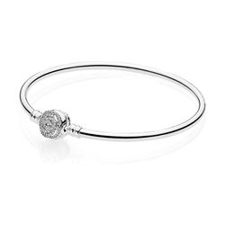 Vòng Đeo Tay Nữ Pandora Disney Belle Enchanted Rose Silver Bangle With Clear Cubic Zirconia And Engraving 590748CZ Màu Bạc Size 17