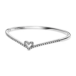 Vòng Đeo Tay Pandora Sparkling Wishbone Heart Bangle 599297C01 Màu Bạc