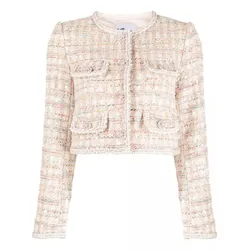 Áo Khoác Nữ Self-Portrait Pink Sequin Boucle Jacket Màu Hồng Nhạt Size 6UK