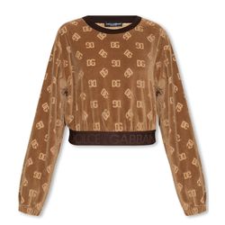 Áo Nỉ Nhung Sweater Nữ Dolce & Gabbana D&G With Logo Màu Nâu Size 38