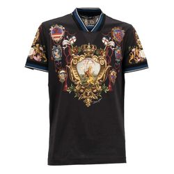 Áo Phông Nam Dolce & Gabbana D&G Royal Coat Of Arms Crown Print Black Tshirt G8KL8T Màu Đen Họa Tiết Size 48