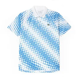 Áo Polo Nam Lacoste Tennis x Novak Djokovic Fan Version DH5174 51 GA7 Màu Xanh Trắng Size 2