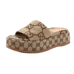 Dép Gucci Angelina 55MM Platform Sandals Đế Cao Màu Nâu Be Size 36