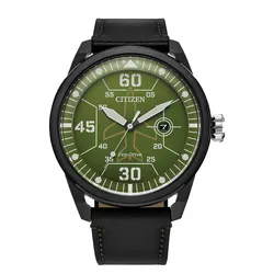 Đồng Hồ Nam Citizen Avion Green Dial Leather Strap AW1735-03X Màu Đen