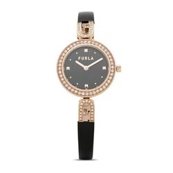 Đồng Hồ Nữ Furla Crystal-Embellished Bangle-Bracelet Watch Màu Đen/Vàng Hồng