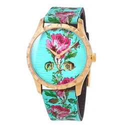 Đồng Hồ Nữ Gucci G-Timeless Aqua Floral  Watch 38mm YA1264085 Màu Xanh 