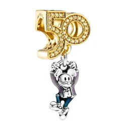 Hạt Vòng Charm Pandora Disney Parks Mickey Mouse 50th Anniversary Dangle 769597C01 Màu Bạc Vàng