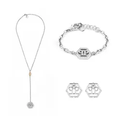 Set Dây Chuyền, Vòng Tay Và Khuyên Tai Philipp Plein PJ2AA04NU/ PJ2AA03BU/ PJ2AA02EU  Màu Bạc