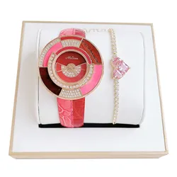 Set Đồng Hồ + Vòng Đeo Tay Nữ Melissa F12228 Màu Hồng Đỏ 