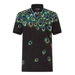Áo Polo Nam Dolce & Gabbana D&G Cotton Feather-Print Piqué Polo Shirt F8KK1T Màu Đen Họa Tiết Size 48