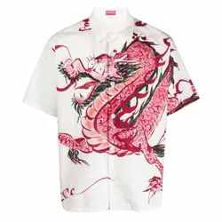 Áo Sơ Mi Nam KenZo Dragon Graphic Print Cotton Shirt Màu Trắng Hoạ Tiết
