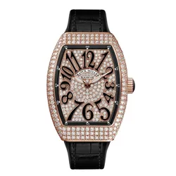 Đồng Hồ Nữ Franck Muller Vanguard V32 Rose Gold Diamond Black Màu Đen