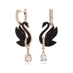 Khuyên Tai Nữ Swarovski Swan Drop Earrings Swan, Black, Rose Gold-Tone Plated 5678047 Màu Đen