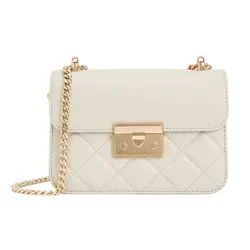 Túi Đeo Chéo Nữ Charles & Keith CNK Quilted Push-Lock Chain Handle Bag Ivory 80701360 Màu Kem