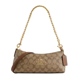 Túi Đeo Vai Nữ Coach Charlotte Shoulder Bag In Signature Canvas CL405 Màu Nâu Khaki
