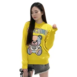 Áo Len Nữ Moschino Yellow With Teddy Bear Embroidered D T0916 0400 2033 Màu Vàng