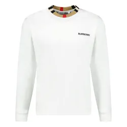 Áo Nỉ Sweater Burberry Jarrad Check Neck Sweatshirt  8075188 Màu Trắng Size S