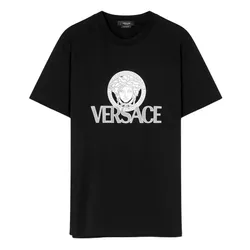Áo Phông Nam Versace Black With Medusa Logo Printed Tshirt 1011504 1A08375 Màu Đen