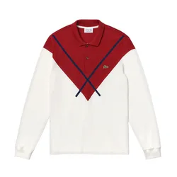 Áo Polo Dài Tay Nam Lacoste Made In France Regular Fit Polo Shirt PH8568 23C Màu Trắng Đỏ Size 4
