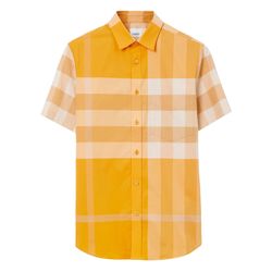Áo Sơ Mi Nam Burberry Cotton-Poplin Check Shirt Màu Vàng Size XS
