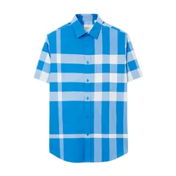 Áo Sơ Mi Nam Burberry Cotton-Poplin Check Shirt Màu Xanh Size XS