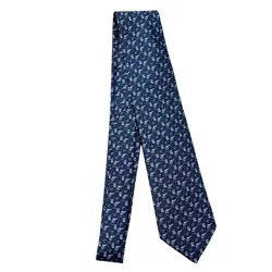 Cà Vạt Nam Hermès Cravate Coton Upcycli H Griffonne Marine/Blanc Màu Xanh Navy