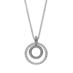 Dây Chuyền Nữ Pandora Signature Mặt Dây Hai Vòng Tròn Đính Đá 392308C01 Màu Trắng Bạc