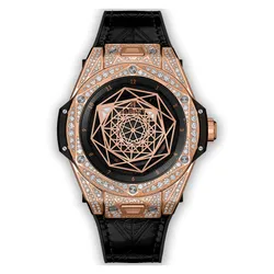 Đồng Hồ Nữ Hublot Sang Bleu 39mm King Gold Full Diamond Màu Đen/Vàng Hồng