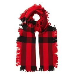 Khăn Quàng Cổ Unisex Burberry Wool Half Mega Fashion Plaid Check Fringe Scarf Màu Đỏ Đen
