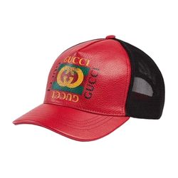 Mũ Gucci Men's Red Print Leather Baseball 4HD94 Hat Màu Đỏ Size M