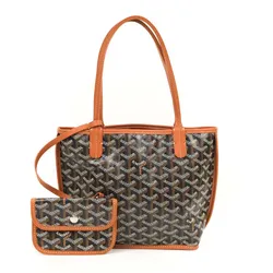 Set Túi Tote Nữ Goyard Anjou Mini Bag Goyardine Canvas Black/Tan Màu Nâu Đen