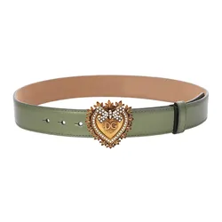 Thắt Lưng Nữ Dolce & Gabbana D&G Pearl Heart Leather Belt Green Gold Màu Xanh Vàng Size 80