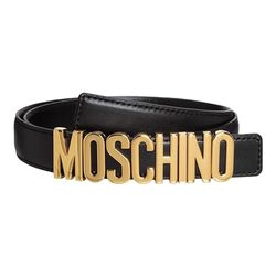 Thắt Lưng Nữ Moschino Black Hammered Leather Logo Belt 2.5cm Màu Đen