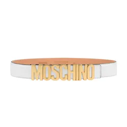 Thắt Lưng Nữ Moschino White Hammered Leather Logo Belt 2.5cm Màu Trắng