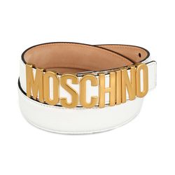 Thắt Lưng Nữ Moschino White Hammered Leather Logo Belt Màu Trắng