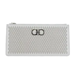 Túi Cầm Tay Nữ Salvatore Ferragamo Laser Cut Zip Pouch SAL01693A Màu Xám Bạc