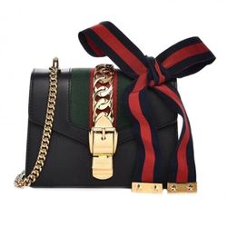 Túi Đeo Chéo Nữ Gucci Black Leather Sylvie Chain Shoulder Bag Màu Đen