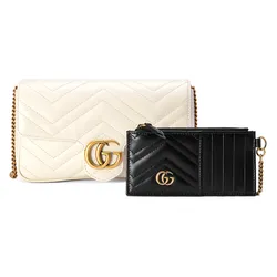 Túi Đeo Chéo Nữ Gucci GG Marmont Mini Bag With Cardholder Màu Trắng Kem (Kèm Ví Đựng Thẻ)