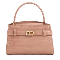 Túi Xách Nữ Charles & Keith CNK Aubrielle Croc-Effect Top Handle Bag Blush 50270880-1 Màu Hồng Nude
