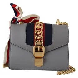 Túi Xách Nữ Gucci Grey Calf Leather Sylvie Chain Mini Shoulder Bag Màu Xám