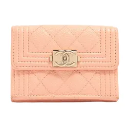 Ví Nữ Chanel Caviar Leather Boy Compact Wallet Pink Wallet Màu Hồng