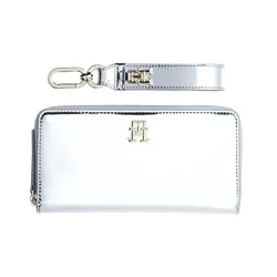 Ví Nữ Tommy Hilfiger TH Logo Shimmer Wallet Wristlet Metallic Silver AW15658 970 Màu Trắng Bạc