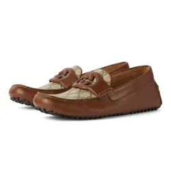 Giày Lười Nam Gucci Interlocking G Leather Moccasins 730148 Màu Nâu Size 6.5