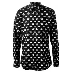 Áo Sơ Mi Nam Dolce & Gabbana D&G Crown Print Shirt Màu Đen Trắng Size 40